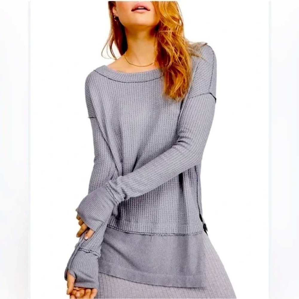 Free People We The Free North Shore Light Grey Thermal Knit Long